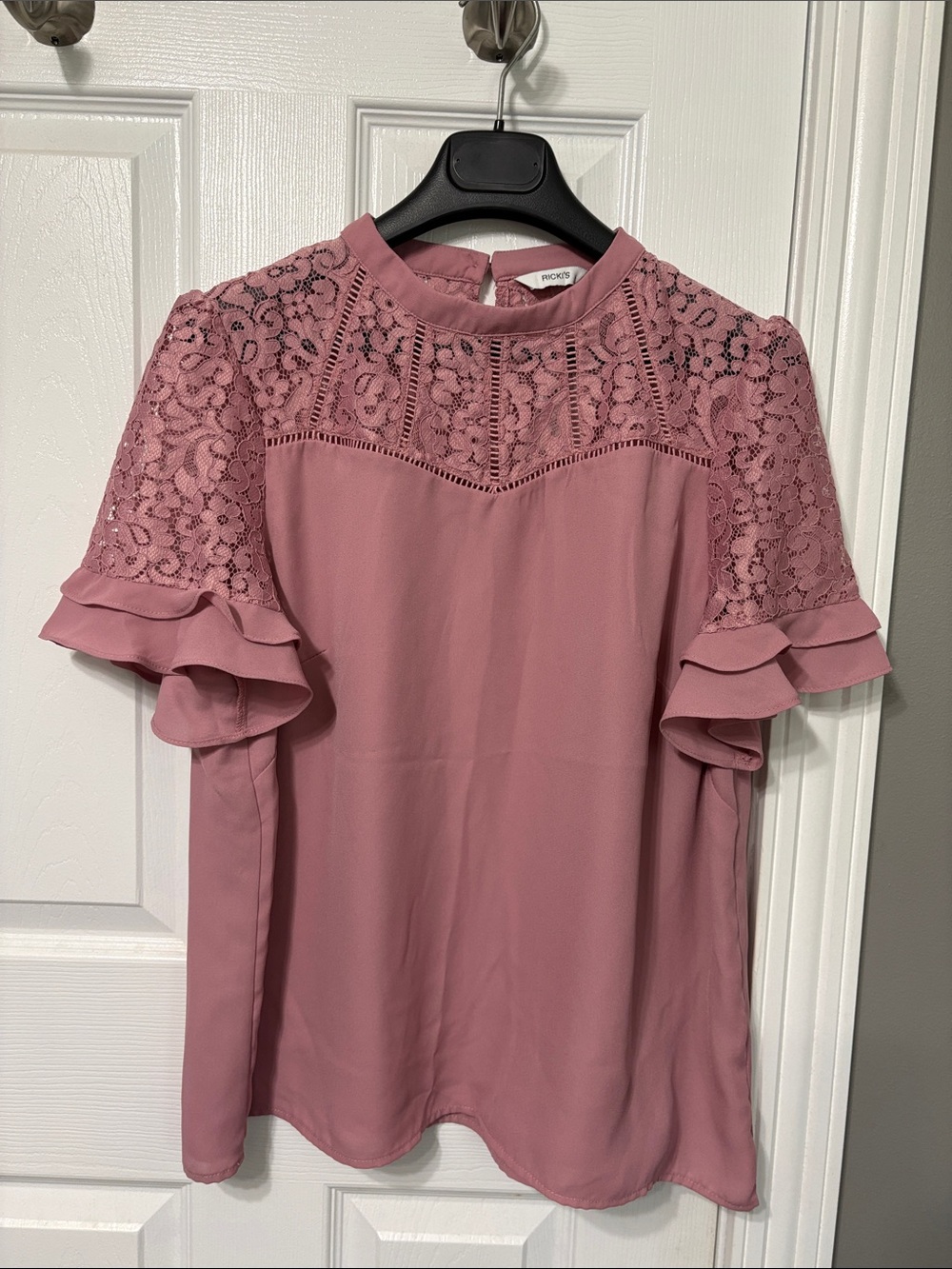 Ricki's Mauve Lace Yoke Ruffle Sleeve Blouse